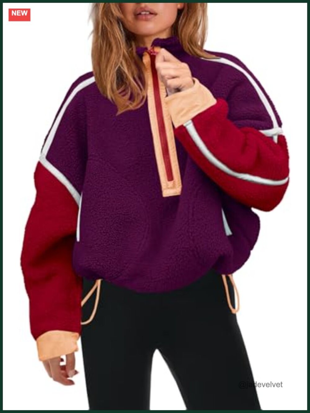 Womens Half Zip Fleece Pullover Sherpa Jacket Zip Pockets